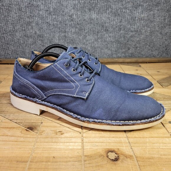 John Varvatos USA Men's 10M Navy Frayed Canvas Lace Up Oxford Dress Shoes - Picture 1 of 12